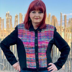 Vintage 1980s Colorful Woven Front Blouse